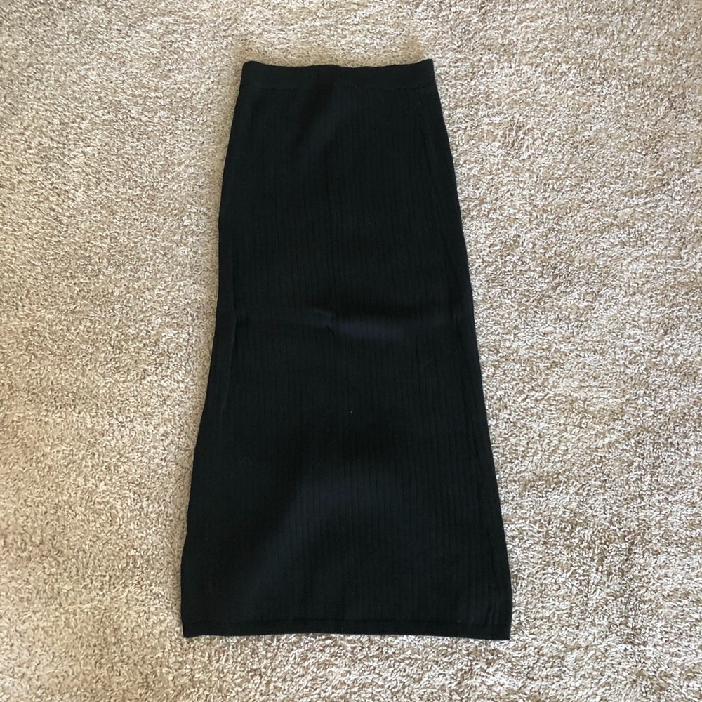 Free People Black Ribbed Skyline Midi Skirt